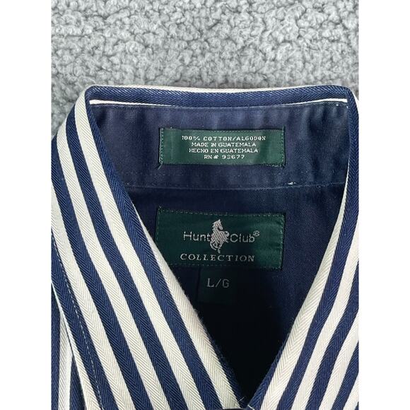 Hunt Club Collection Shirt Mens Large Blue & White Stripes Button Up Collar VTG - Picture 2 of 12